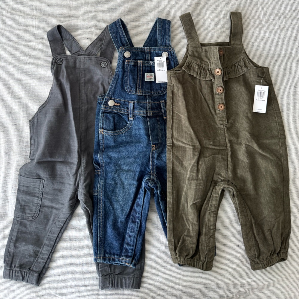 Baby Overalls (3 pairs) from Old Navy and H&M 6-12 months, NEW w tags